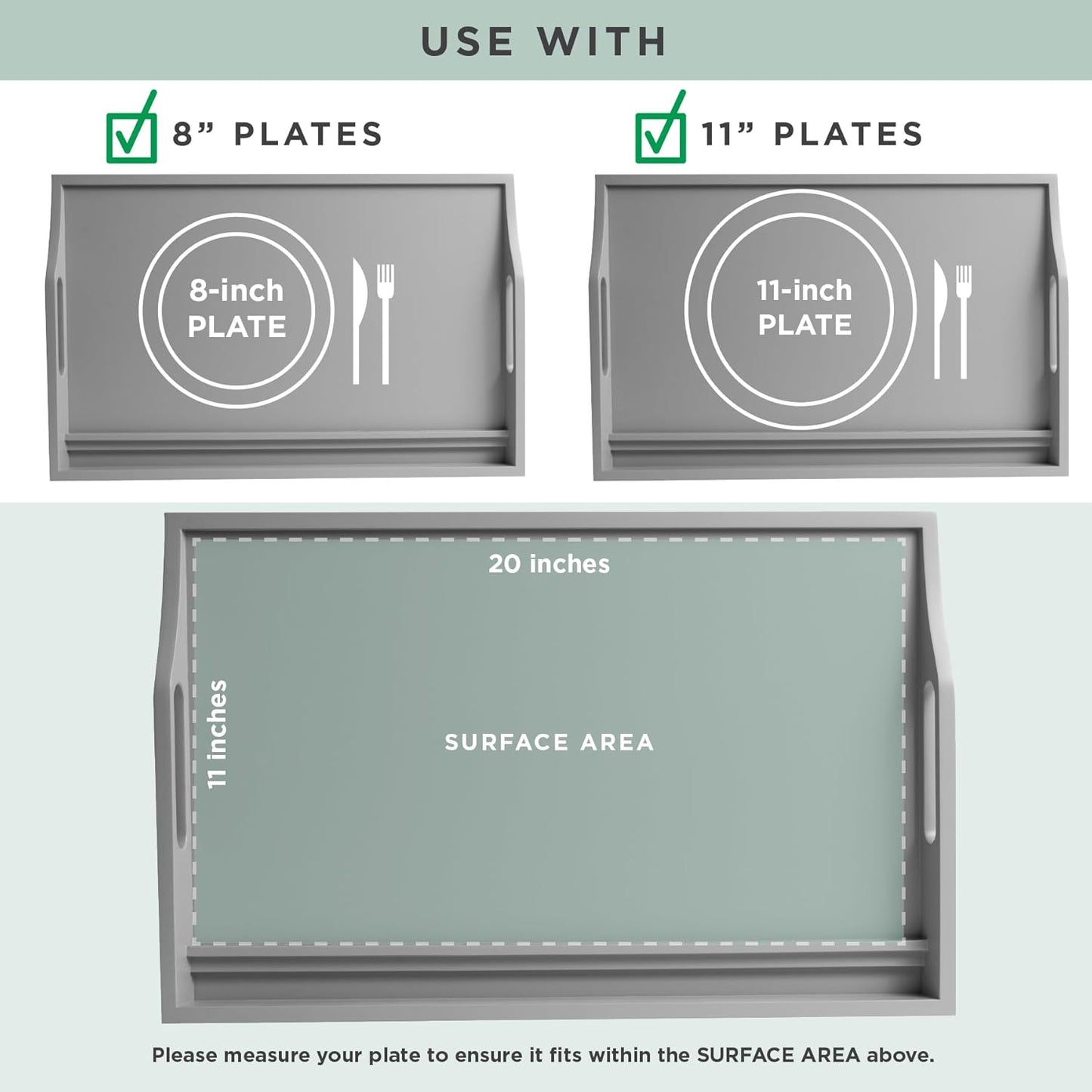 Wood Bed Tray, Lap Desk with Phone Holder - Fits up to 17.3 Inch Laptops and Most Tablets - Calming Gray - Style No. 78105