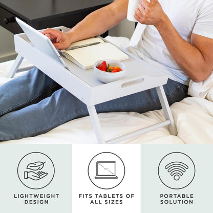 Wood Bed Tray, Lap Desk with Phone Holder - Fits up to 17.3 Inch Laptops and Most Tablets - Calming Gray - Style No. 78105